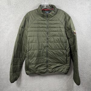 Chevignon Jacket Mens XL Olive Green Quilted Puffer Full Zip Duck Patch